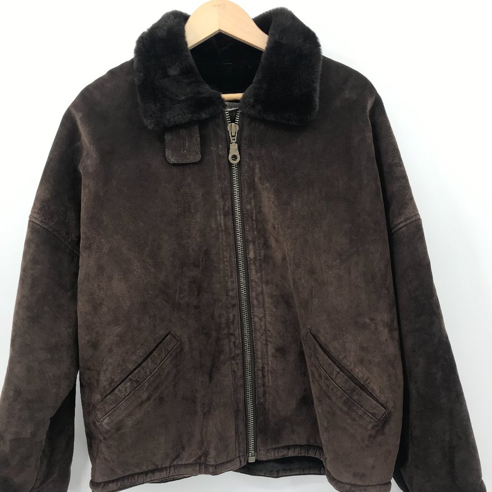 Vtg Jones New York Coat Heavy Suede Leather Faux Fur Lined Women's No Size Tag